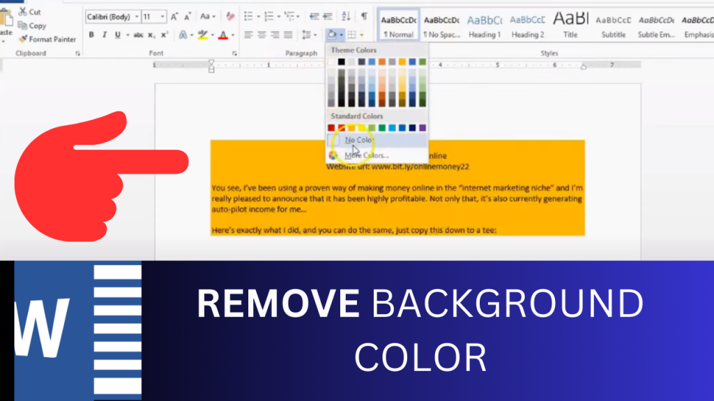 remove background color from pasted text in word