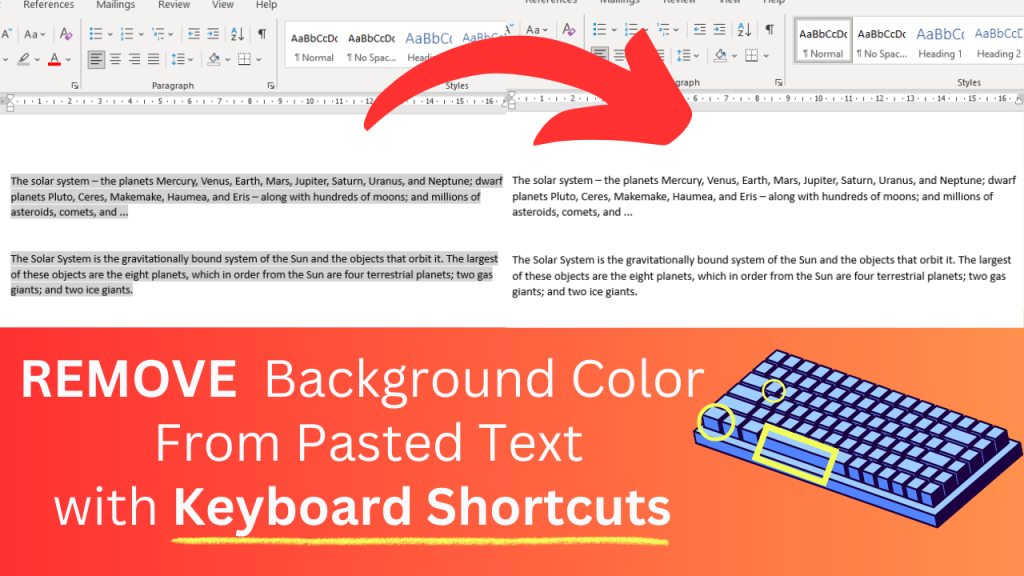 Remove Grey Background from copied text in word with Keyboard shortcut